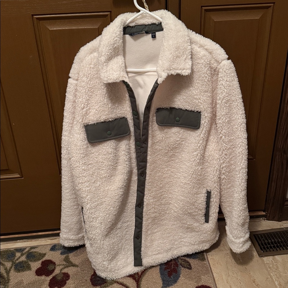 Vineyard Vines Cozy Sherpa Shirt Jacket Green White Large